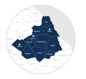 Map of counties that Athens Tech serves