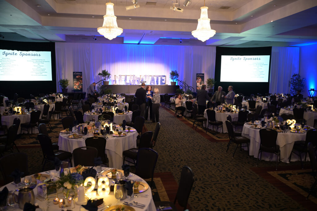 a large ballroom set up for a banquet